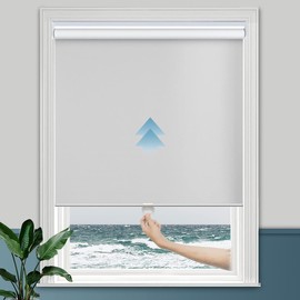 Persilux 100% Blackout Roller Shades Cordless Shades & Blinds for Windows Roller Shades Thermal Insulated Shades for Doors, Home and Living Room Inside & Outside Mount (27.5" W x 48" H, Light Grey)