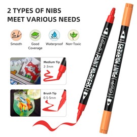 16 Colors Acrylic Paint Pens, Dual Tip Paint Markers with Medium Tip and Brush Tip for Wood,Rock Painting,Plastic,Canvas,Fabric,Glass,Mugs,Card Making,DIY Project, Art Supplier