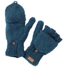 GURU SHOP Gloves, Hand Knitted Folding Gloves, Finger Gloves, Plain, Extra Large, Men/Women, Grey, Wool, Size: One Size, petrol
