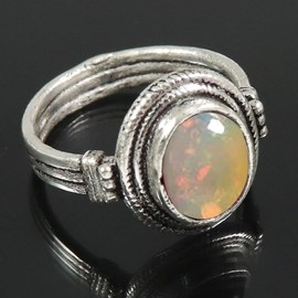 JEWELSTREZORO Opal Edelstein 925 Sterling Silber Band Ring Herren & Damen Geschenkartikel Handgefertigter Schmuck TSR354BE_2 (48 (15.3))
