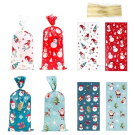 Pack of 50 Christmas Candy Gift Bags, Christmas Empty Bags, Small Treat Gift Bags for Christmas Favours, Clear Candy Bags for Christmas Xmas Party Decoration