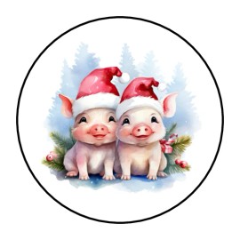 Homemade 30 Christmas pig farm animals envelope seals, stickers labels, tags, round