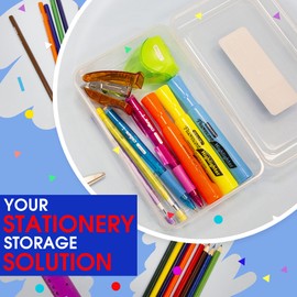 BAZIC Plastic Pencil Case Utility Storage Box, Clear Color, Multi Purpose Organizer for Pens Pencils, 1-Pack