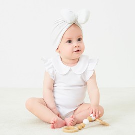 pureborn Baby Girl Bodysuit Infant Girl's Short Ruffle Sleeve Romper Cotton One-Piece Summer Outfit 9-12 Months White