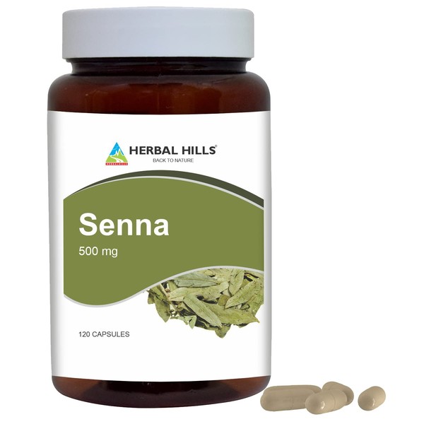 HERBAL HILLS Senna Capsules (alexandrina Senna) | 120 Capsules (500 mg) | Natural Laxative, Stool Softner, Constipation Relief