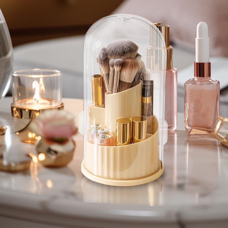 Makeup Brush Organizer,Lipstick Storage Box - 360 Degree Rotation Dustproof
