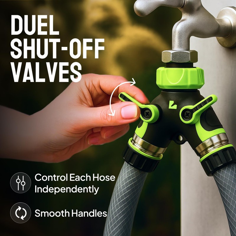 LIME 2 Way Garden Hose Splitter – Heavy Duty Metal