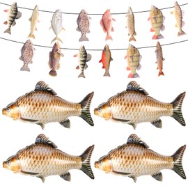 LALASTYLE 4 PCS Fish Balloons with 1PC Bunting Realistic Inflatable Fish Foil Balloons for Birthday, Fishing Theme Party Decorations, Ocean Themed Events
