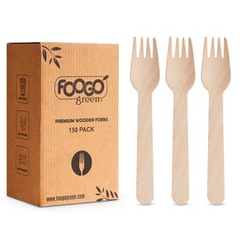 FOOGO Green 450pcs Disposable Wooden Forks 16cm Biodegradable Compostable Eco Friendly Forks Cutlery Set Ideal for Wedding Picnic Party Catering Christmas Tableware