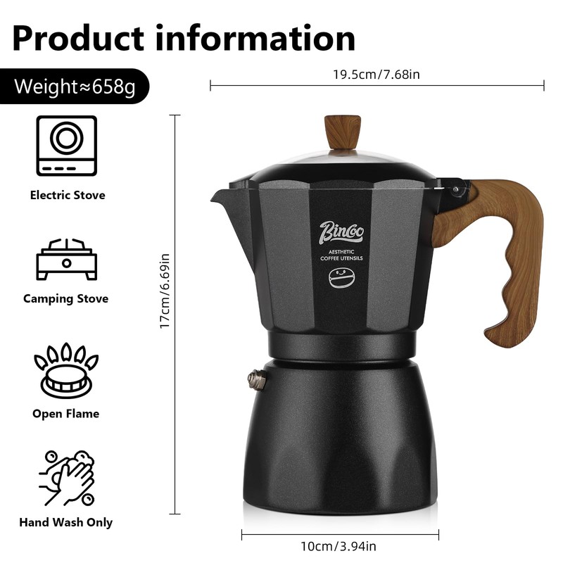 Bincoo Stovetop Espresso Maker, 4 Cups Moka Pot,Aluminum Espresso Coffee