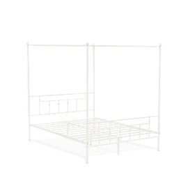 East West Furniture ATQCWHI Anniston Queen Bed with Luxurious Style Headboard and Footboard - Canopy Metal Frame in Powder Coating White