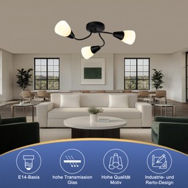 Deckenlampe LED Deckenleuchte Deckenstrahler,LED Deckenspots E14 3 Weißer Glaslampenschirm Küchenlampe Wohnzimmer,Flurlampe Hanging Light Ceiling Modern für Flur, Küche,Schlafzimmer. Keine Glühbirne