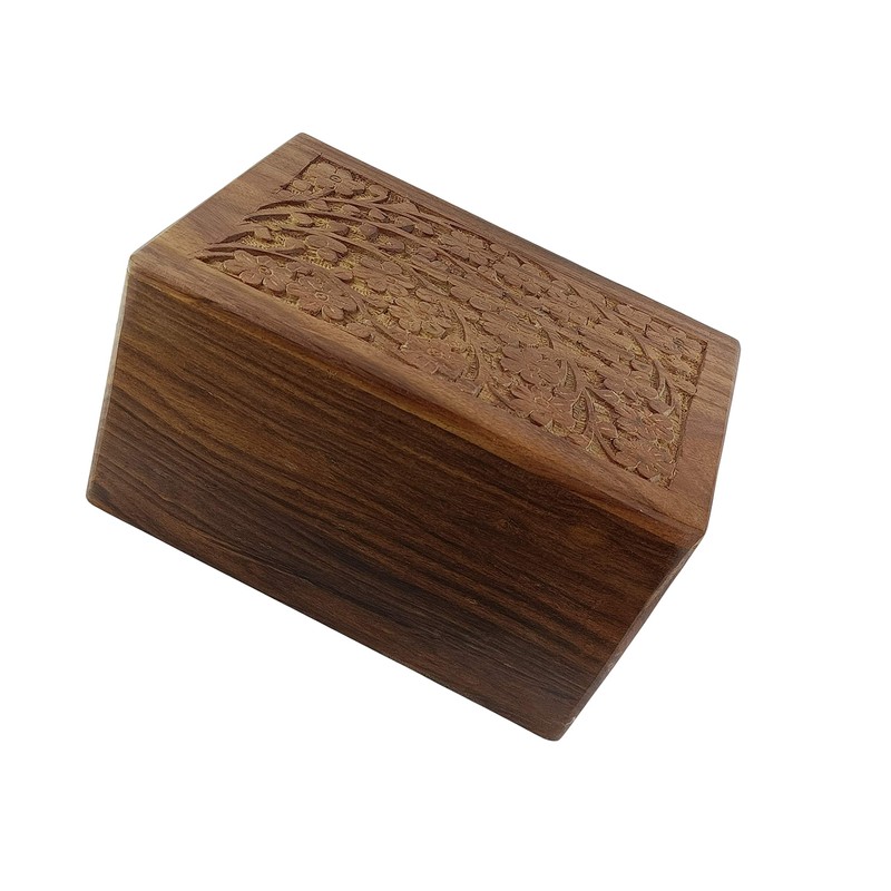 Indian Glance Wooden Urn Box - Human Funeral Cremation Urn