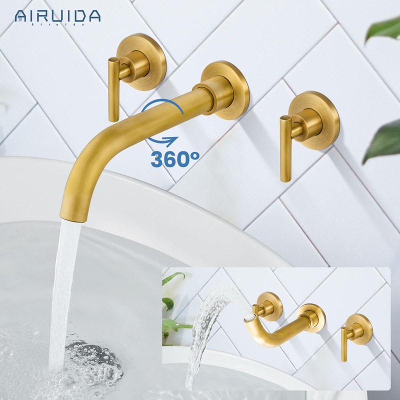 Airuida Wall Mounted Antique Brass 3 Hole Dual Handle Bathroom