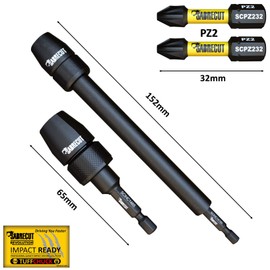 4 Piece SabreCut SCRK2 65mm and 152mm Professional Impact Bit Holders with 2 x 32mm Magnetic PZ2 Screwdriver Impact Bits Compatible with Dewalt, Milwaukee, Makita, Bosch and Others