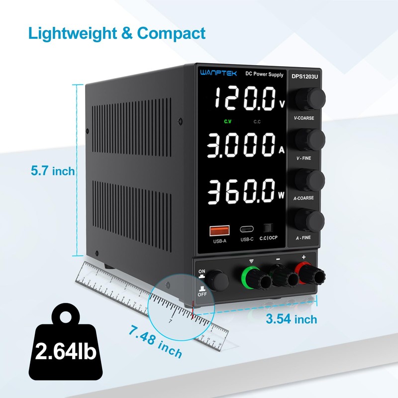 DC Power Supply, Bench Power Supply with Encoder Knob, Adjustable