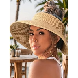 Women's Solid Color Cute Bow Design Wide Brim Straw Hat, Casual Trendy Foldable Sun Hat for Beach, Fashion Accessories for Women & Girls, Mother's Day Gift, Travel Essentials:_Camel_one-size