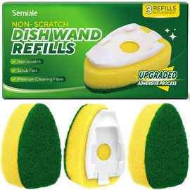 Semiale Non Scratch Dishwand Refills Sponge Heads, Heavy Duty Scrub Brush Sponges, Soap Dispensing Scrubbers, Common Compatible Dish Wand Refill Head Replacements for Kitchen Sink Dishwashing Cleaning