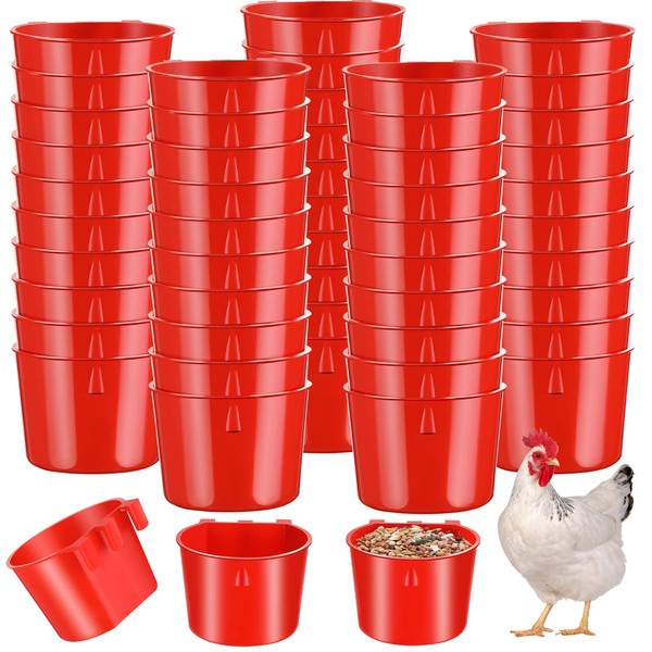 60 Pieces Cage Cups Birds Hanging Feeders Seed Bowl 8 oz Plastic Chicken Feeder Water Bowl Hanging Chicken Waterer Chicken Feeding Watering Dish Coop Cups for Gamefowl Parrot Parakeet Poultry