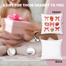 Pleonox Coquette Bow Strawberry Pillow Covers 18x18, Coquette Room Decor, Strawberry Room Decor, Girly Bedroom Decor, Coquette Stuff, Strawberry Throw Pillow Case