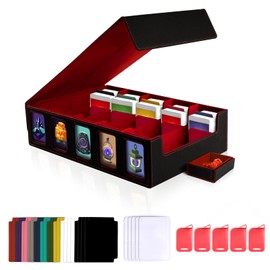 Mosa bear Card Storage Box with Commander Display 5-Row Deck Case with Removable Lid 3900+ Card Deck Box for MTG TCG Sports Card, 5 Toploaders, 5 Stoppers, 30 Dividers,1 Dice Tray
