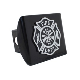 AMG Auto Emblems Support Firefighters Metal Emblem (Chrome & Black) on Black Metal Hitch Cover Fire