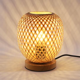 Pheashine Bamboo Table Lamp, Dimmable Wooden Base, Bedside Lamp, E27 Socket with Cable for Living Room, Bedroom