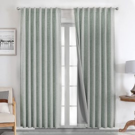 Joydeco Linen Curtains 84 inch Length 2 Panels Set Burg 100% Blackout Long Drapes for Bedroom Living Room Black Out Darkening Curtain Thermal Insulated Back tab Rod Pocket(52x84 inch,Sage Green)