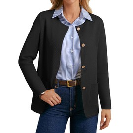 GRACE KARIN Womens Button Down Sweater Blazer Soft Knit Blazer Jacket Office Bussiness Casual Cardigan with Pocket XL Black