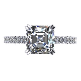 NANA Jewels 2.00ct Asscher Cut Cathedral Solitaire Engagement Ring, Pure Brilliance Zirconia-Silver-Rhodium Plated-Size 5