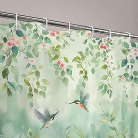 VANZEV Green Leaf Shower Curtain, Kingfisher Mint Green Shower Curtain,Weighted Hem Shower Curtain, Waterproof Bathroom Shower Curtain, Sage Green Shower Curtain with 12 Hooks 72 x 72 Inch