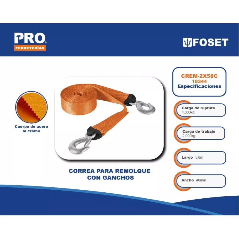 Truper Correa Para Remolque Con Ganchos, 2 X 5.8m