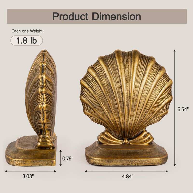 MXARLTR Decorative Shell Bookends, Coastal Nautical Book Ends for Shelves