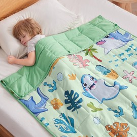 anfie Weighted Blanket Kids (36"x48" 5lbs) Weighted Blanket Cooling Blanket for Sleeping,Throw Size Breathable Blanket with Premium Glass Bead(Green Shark)