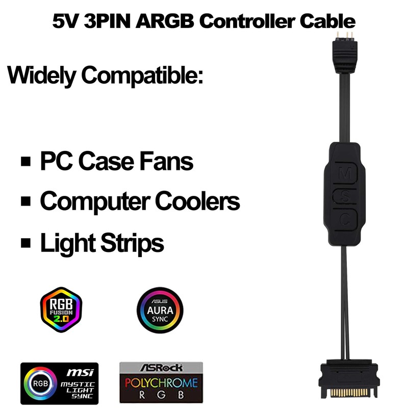 YARCHONN 5V 3PIN ARGB Controller RGB PC Fan Lighting Controller