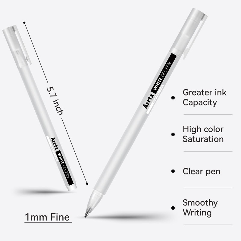 Arrtx White Gel Pen set, 1mm Gelly Roll Gel Ink