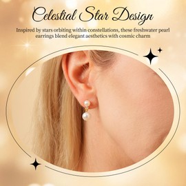 QICSETLAR Constellation-Inspired Freshwater Pearl Earrings - Star-Orbiting Design 24k gold-plated Drop Earrings, Versatile Single/Double Wear Stud Earrings
