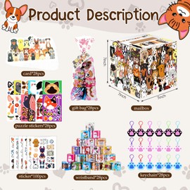 Noveread Valentines Day Card Box with 28 Valentines Cards and 28 Set of Valentines Classroom Favors Valentines Boxes for Kids Boys Girls School Exchange Gifts Party Favors(Dog Cat)