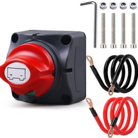 Battery Disconnect Switch, 2PCS 1.65FT 6 AWG Battery Cables with 3/8" Lug 1PCS Hex Key Battery Disconnect, RV Car Marine Boat Heavy Duty, DC 5-60V Cut Off