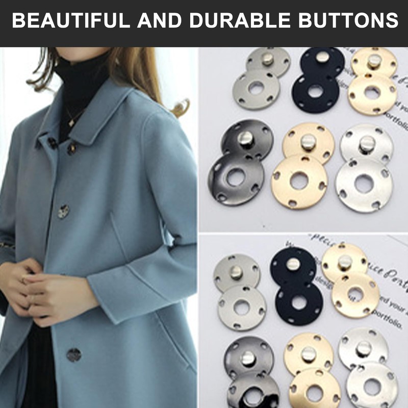 15 Sets Sew-on Snap Buttons, Metal Press Studs Snap Fasteners