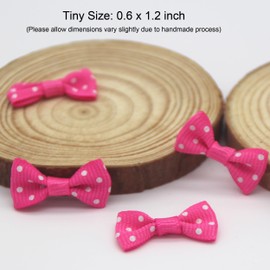 60Pcs Mini Ribbon Bows Polka Dot Small DIY Bows Ribbon Bow Flowers for Clothes Sewing Birthday Christmas Wedding Party Gift Wrapping (Hot Pink)