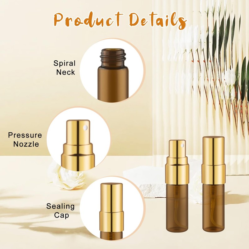 30 Pcs Golden Vials Mini Spray Bottle Amber Glass Fine