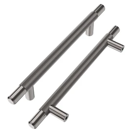 Alzassbg 10 Pack Black Nickel Cabinet Pulls, 5 Inch(128mm) Hole Centers Knurled Cabinet Handles T Bar Kitchen Pulls for Drawer and Cabinets AL3015AS