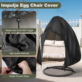 Waterproof Egg Chair Cover for 2 Seater | Heavy-Duty Oxford Fabric Outdoor Furniture Protector | UV Resistant, Windproof Patio Chair Cover with Zipper Access | Universal Fit 79x91 Inch