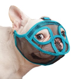 wintchuk Short Snout Dog Muzzle Mesh Bulldog Muzzle Anti-Biting Barking Chewing, Adjustable (L, Lake Blue)