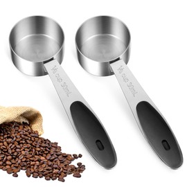 Oruola 2pcs 1/8 Cup Measuring Cup, Stainless Steel Coffee Scoop, 2 Tbsp Measuring Cup, 30ML Small Coffee Scoop Measuring Cup with Black Silicone Handle,1/8 Cup Scoop, Kitchen Gadgets for Cooking