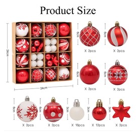 testyu Christmas Balls Ornaments, 42 PCS(2.3in, 1.18in) Christmas Tree Decorations, Shatterproof Red and White Christmas Ornaments for Xmas Tree Decoration Celebration Party