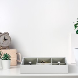 Relaxdays Jewellery Storage Box with Many Compartments & Lid, Height 7 x Width 32 x Depth 22 cm, Leather Look, White