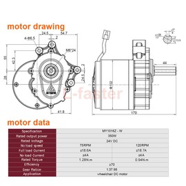 24V 350W Stroller Brushed Gear Motor with Gearbox 120RPM 75RPM Long Length Shaft for Wheelchair Bike (120 RPM)