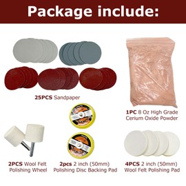 Jeukwud 34Pcs/Set Glass Polishing Kit, Deep Scratch Remover, Multifunctional Cerium Oxide Polishing Powder, Glass Repair Kit for Windscreen, Windows, Tables, and Aquariums